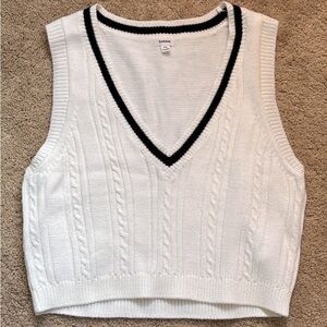 White Cable Knit V-Neck Sweater Vest